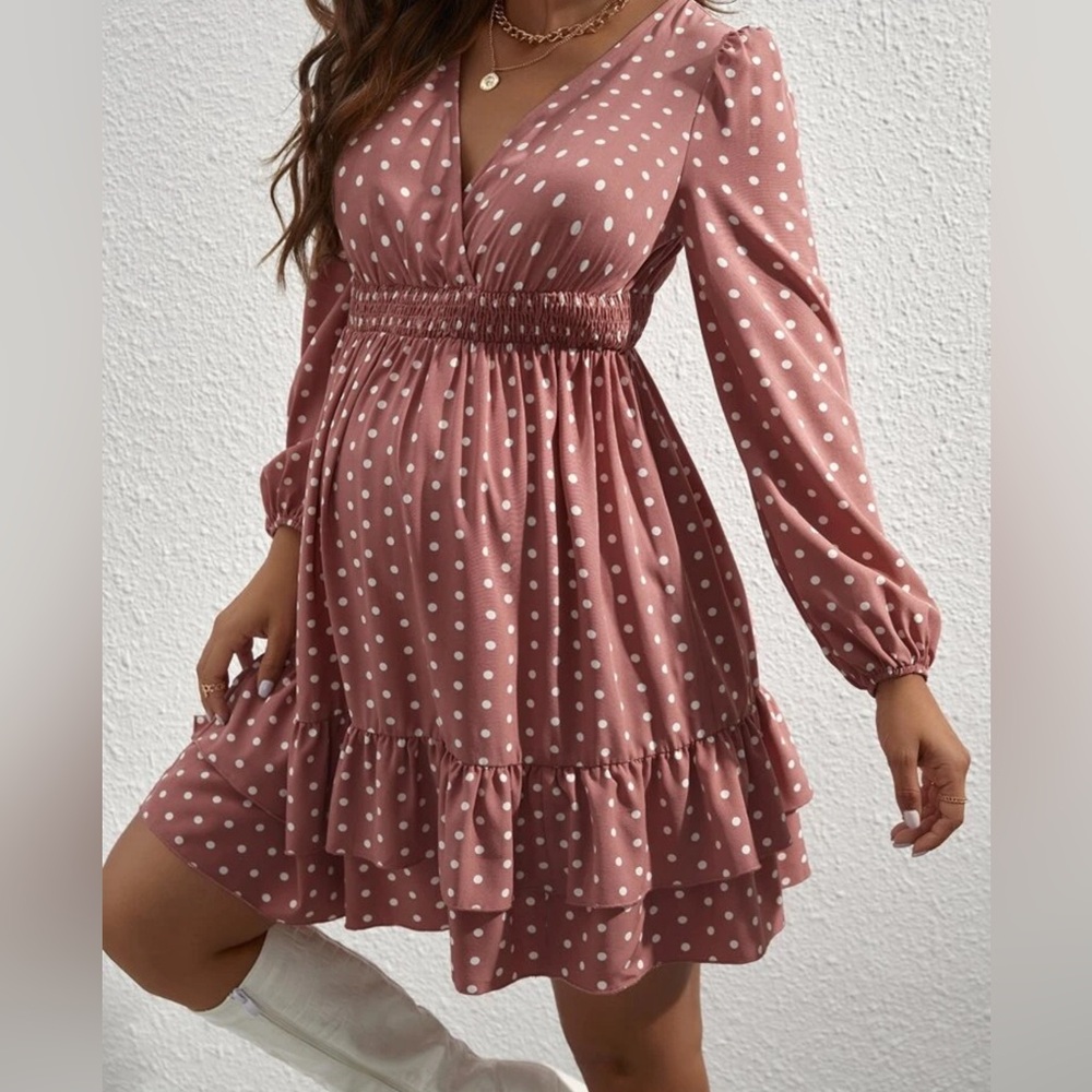 NWOT Maternity Polka Dot Dusty Pink Pregnancy Dress